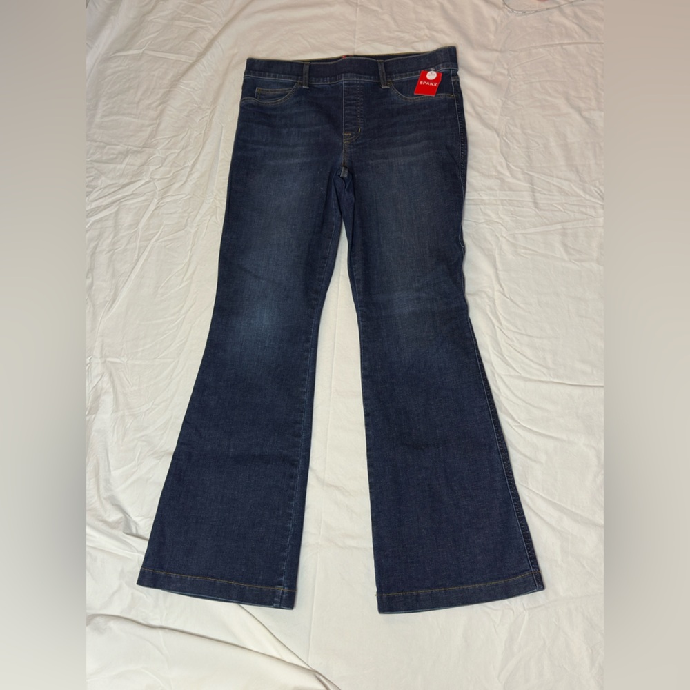 NWT SPANX Flare in Midnight Shade Pull-on Stretch Denim Jeans SZ XL